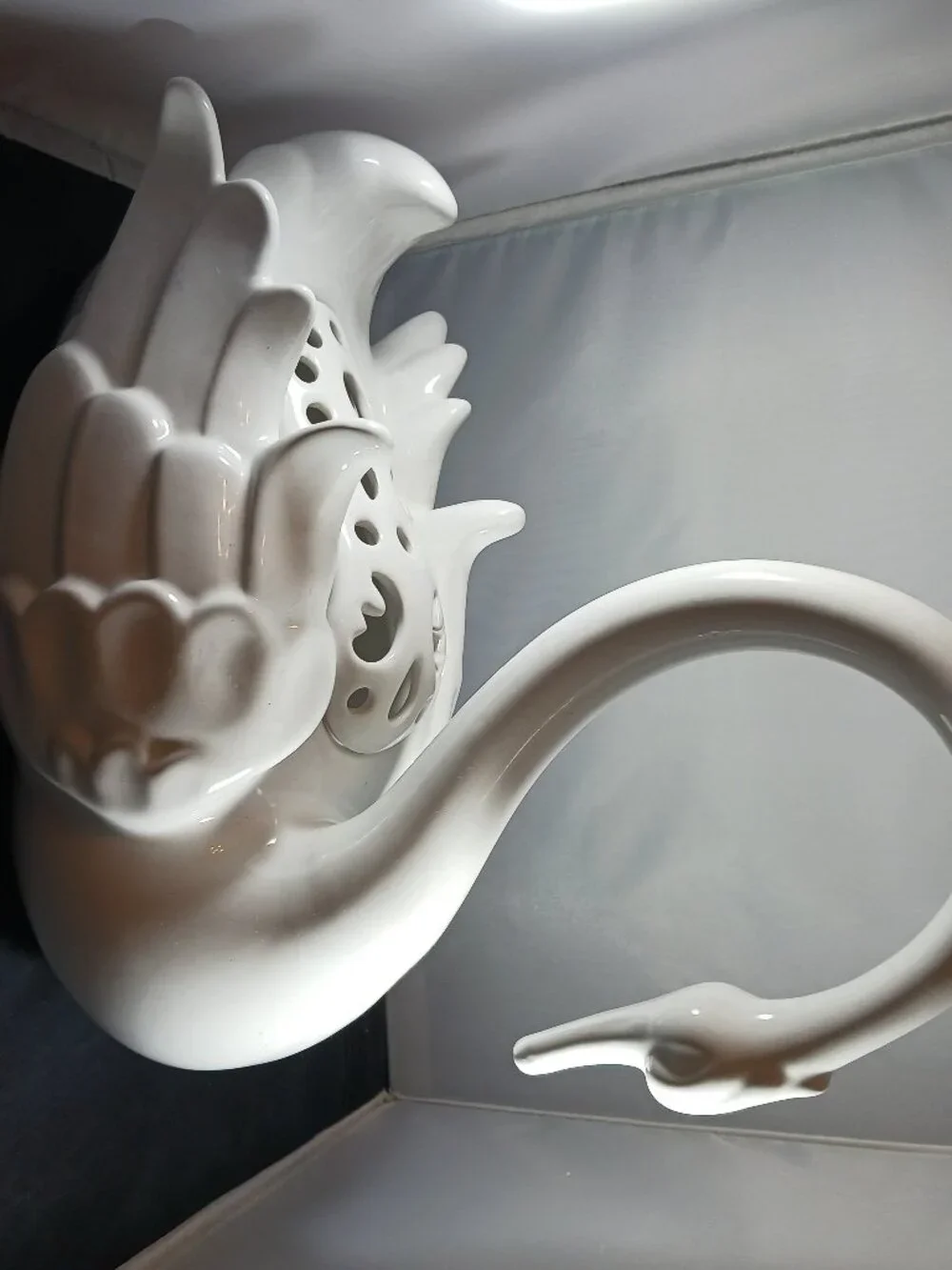 Vintage Pottery Swan White Ceramic Cottage Decor Vase 13 Tall